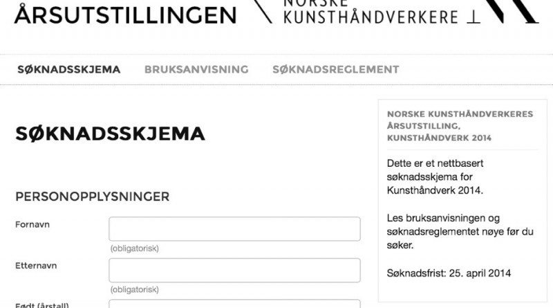 Søknadsskjema for Østlandsutstillingen og Norske Kunsthåndverkere